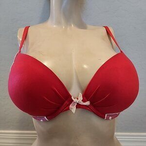 Fabulous By Victoria's Secret Plunge Bra 34DD VERY Padded Underwire Red Push Up